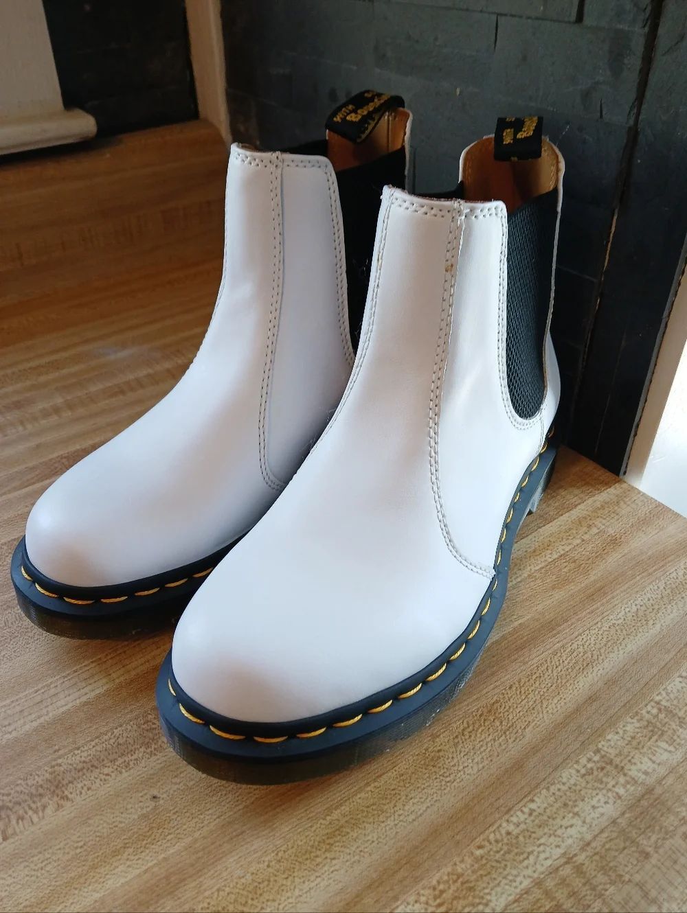Dr. Martens 2976 White Leather Chelsea Boots with Black Elastic
